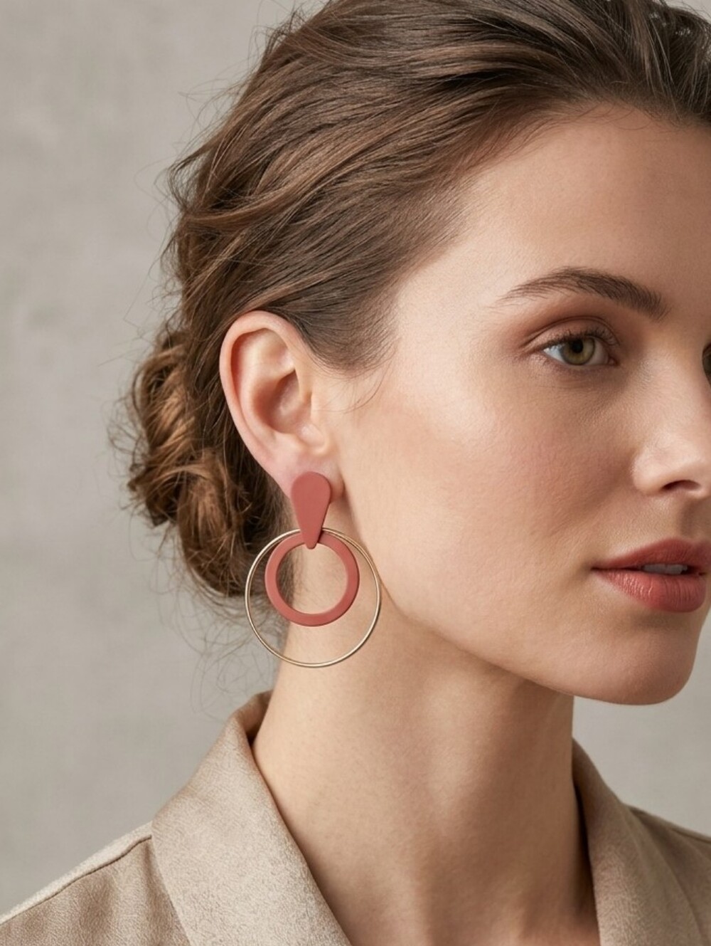 Gold and Dusty Rose Double Hoop Earrings